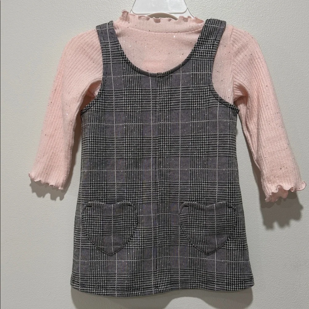 Plaid Dress with Pink Long Sleeve Top